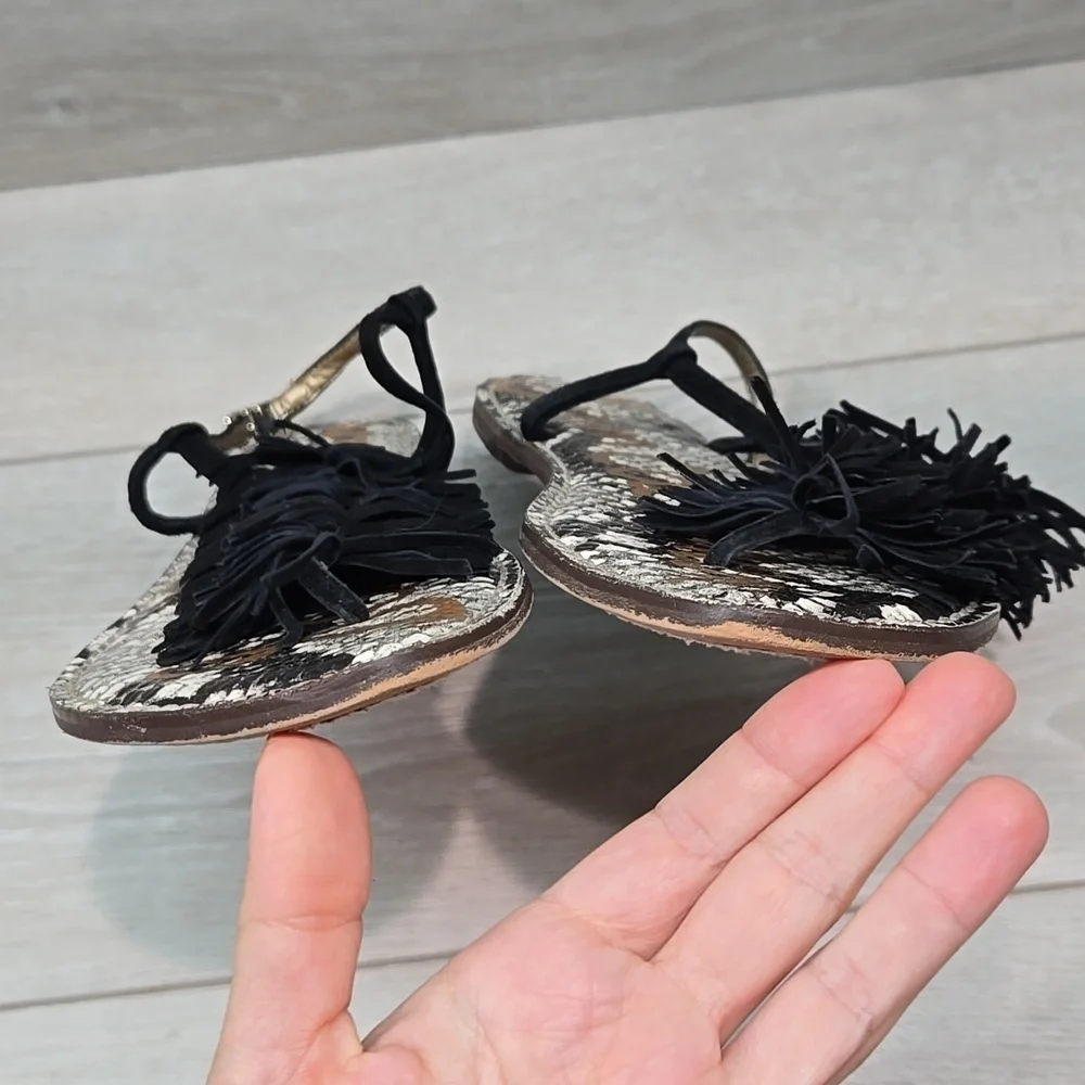 Sam Edelman Women Fringe Gela T Strap Thong Flats Sandals Shoes Sz 9.5